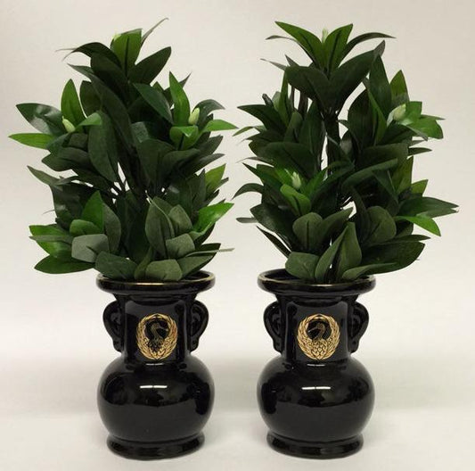 5.25" H Black Ceramic Vases with Crane Logo