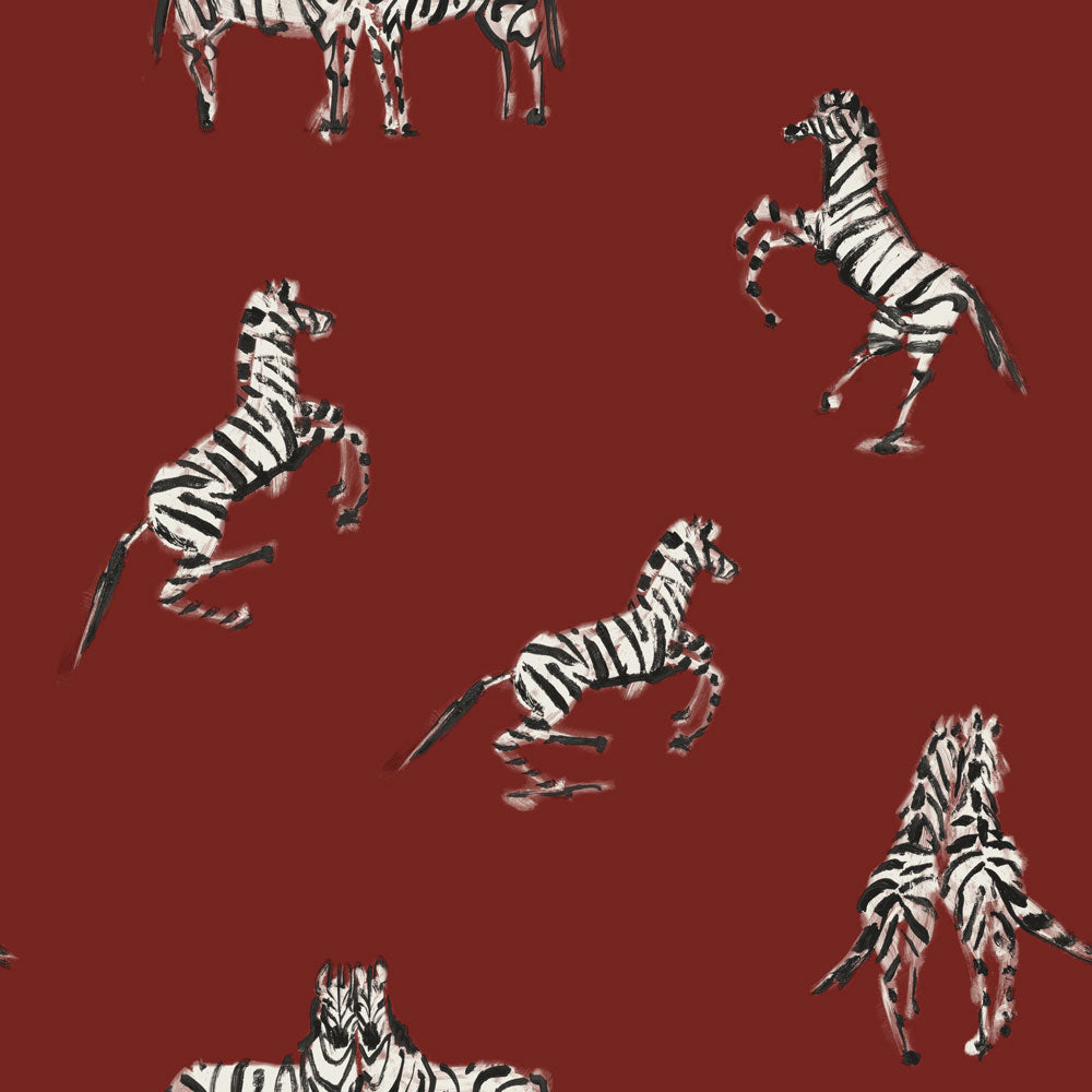 Zebras in Love Peel + Stick Wallpaper - Love Red